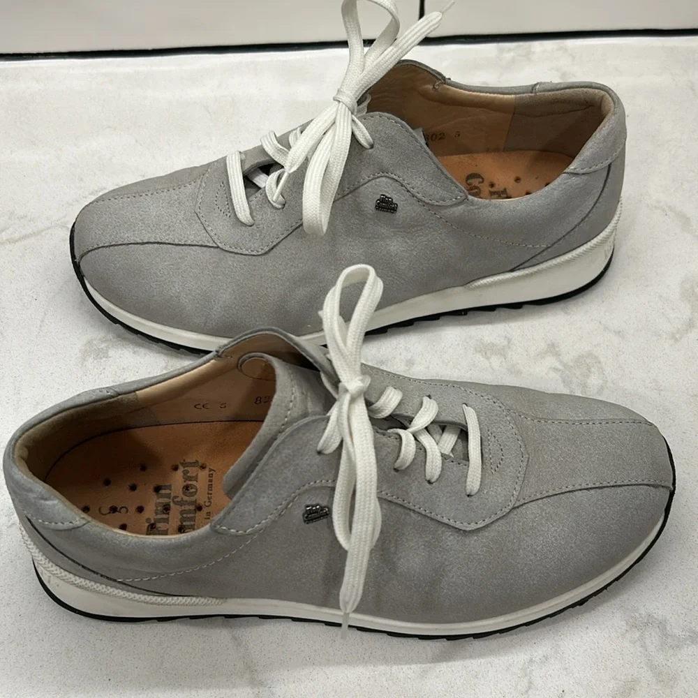 Finn Comfort Sarnia Nero Suede Leather Grey Sneakers Shoes Women’s 7.5